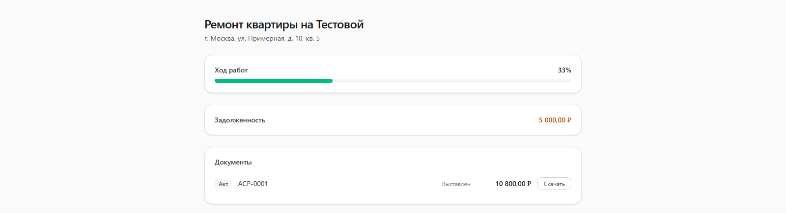 Портал заказчика: прогресс, документы и оплата